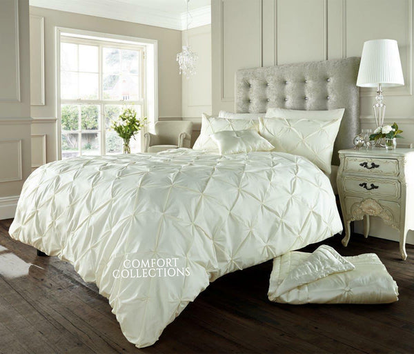 Pintuck Pleated Duvet Cover with Pillowcase Bedding Set Single Double King Size
