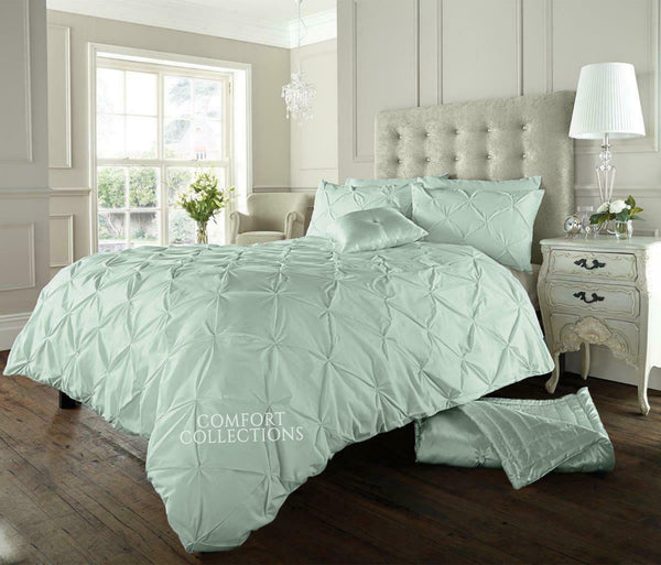 Pintuck Pleated Duvet Cover with Pillowcase Bedding Set Single Double King Size