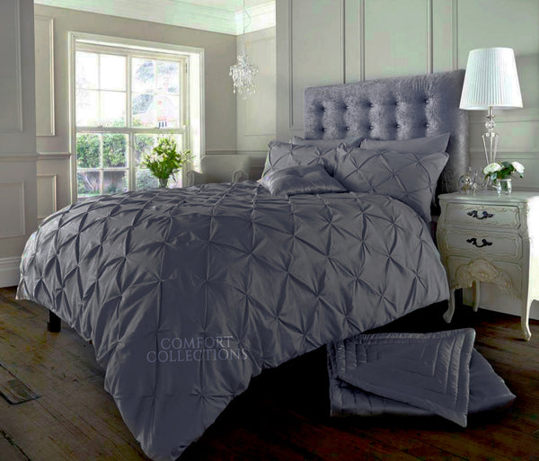 Pintuck Pleated Duvet Cover with Pillowcase Bedding Set Single Double King Size