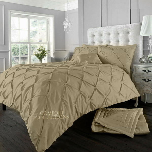 Pintuck Pleated Duvet Cover with Pillowcase Bedding Set Single Double King Size