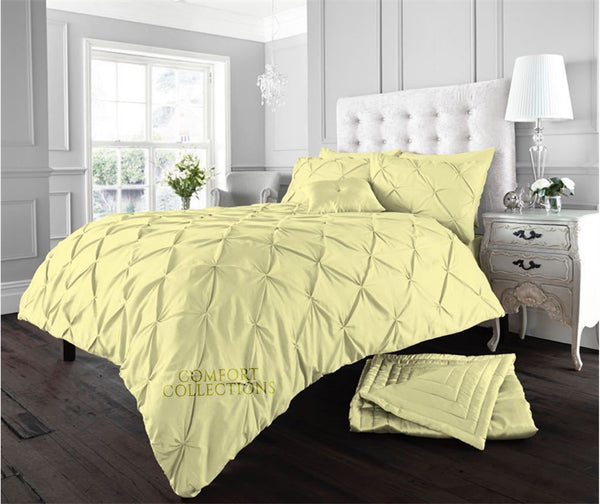 Pintuck Pleated Duvet Cover with Pillowcase Bedding Set Single Double King Size