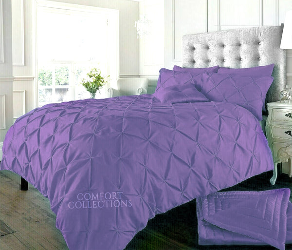 Pintuck Pleated Duvet Cover with Pillowcase Bedding Set Single Double King Size