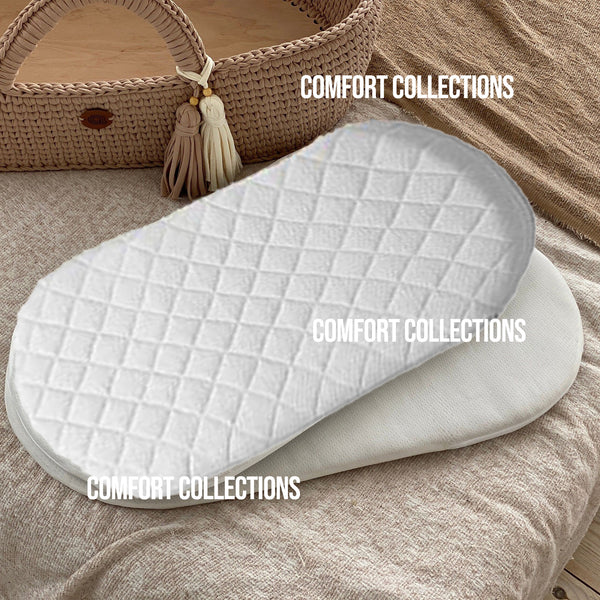MOSES BASKET OVAL SHAPE FOAM MATTRESS ALL SIZES QUILTED COVER BABY MATTRESS