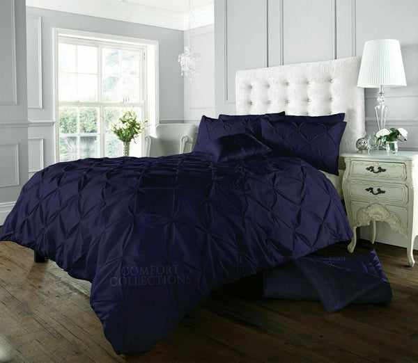 Pintuck Pleated Duvet Cover with Pillowcase Bedding Set Single Double King Size