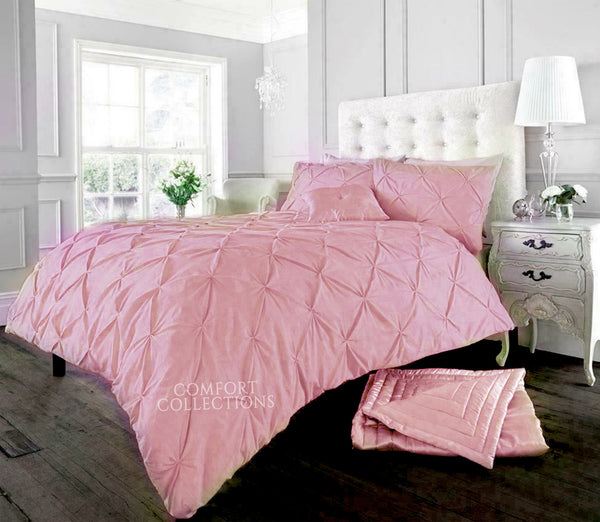 Pintuck Pleated Duvet Cover with Pillowcase Bedding Set Single Double King Size