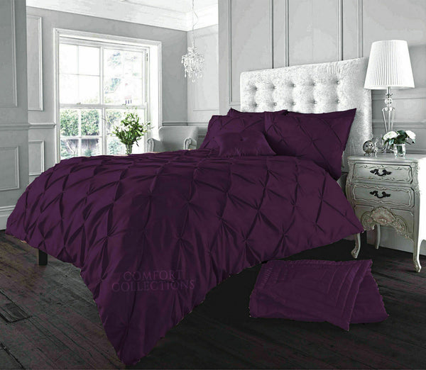 Pintuck Pleated Duvet Cover with Pillowcase Bedding Set Single Double King Size
