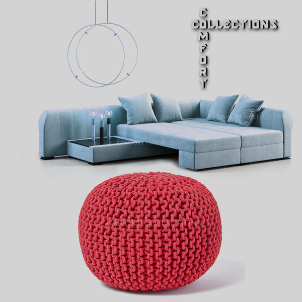 ROUND KNITTED POUFFE LARGE CHUNKY FOOT STOOLS CUSHION SEAT MOROCCON 100% COTTON