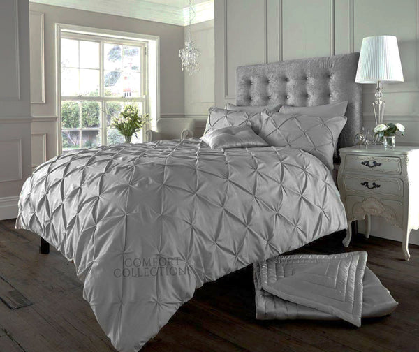 Pintuck Pleated Duvet Cover with Pillowcase Bedding Set Single Double King Size