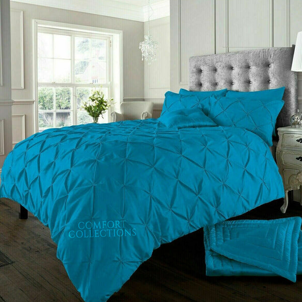Pintuck Pleated Duvet Cover with Pillowcase Bedding Set Single Double King Size