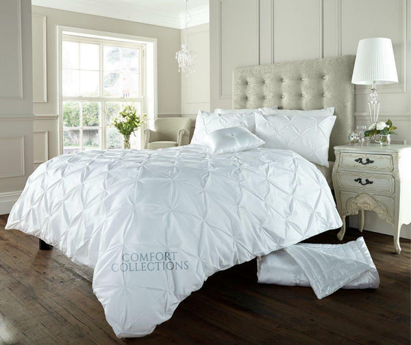 Pintuck Pleated Duvet Cover with Pillowcase Bedding Set Single Double King Size
